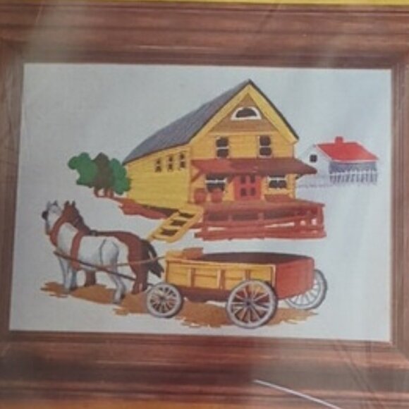 1975 Vintage Caron Crewel Embroidery Kit 6123 Wagon Stop 12"x9" - New in package - Picture 3 of 5